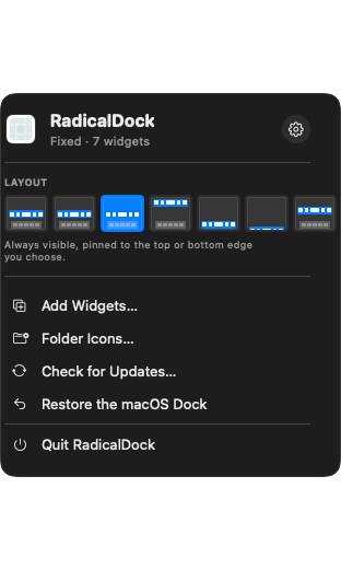RadicalDock's menu bar panel